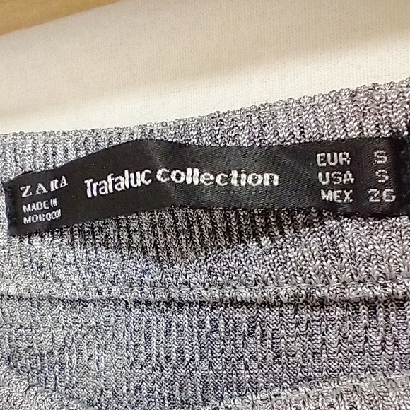 Zara Trafaluc | Asymmetrical Silver Stretchy Metallic Knit Skirt | Small - Picture 9 of 11